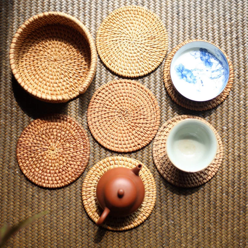TeaEssential - Tappetini per tazze in vimini Rotan