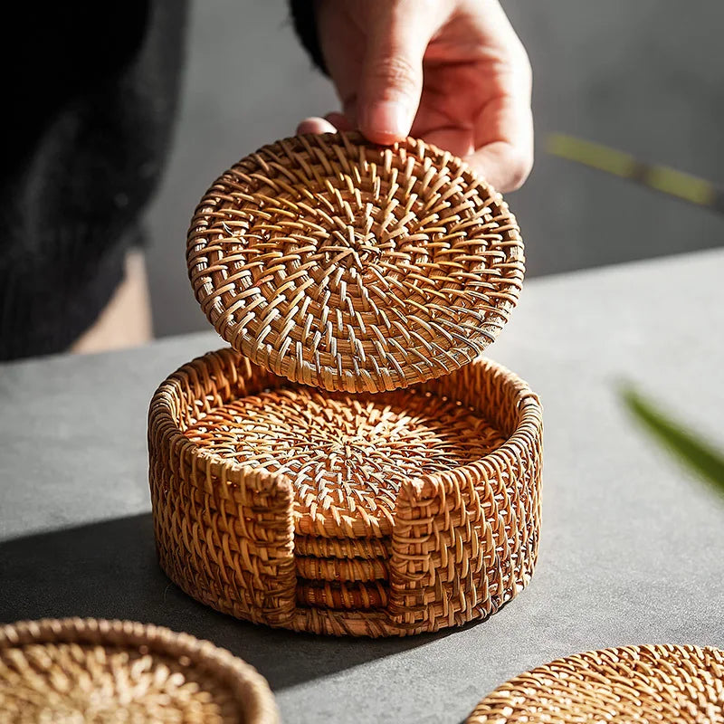 TeaEssential - Tappetini per tazze in vimini Rotan