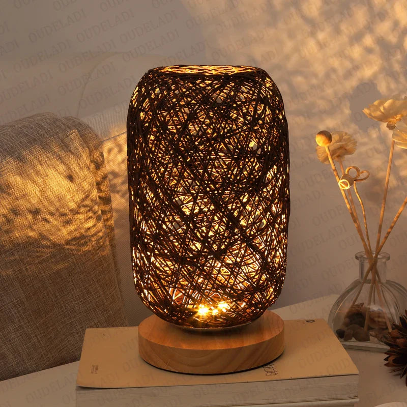 Woodland - Lampada da tavolo in legno Rope