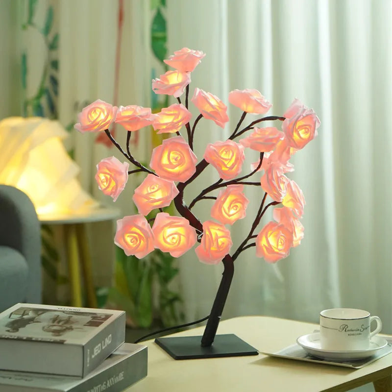 RadianceBloom - Lampada ad albero con fiori di rosa