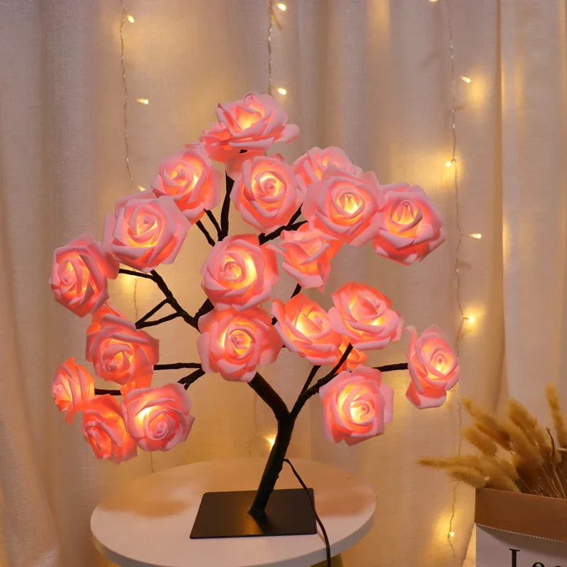 RadianceBloom - Lampada ad albero con fiori di rosa