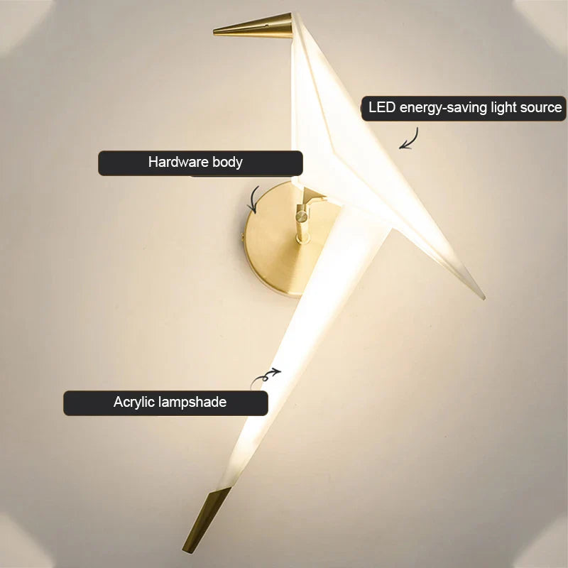Applique moderne a led con gru di carta