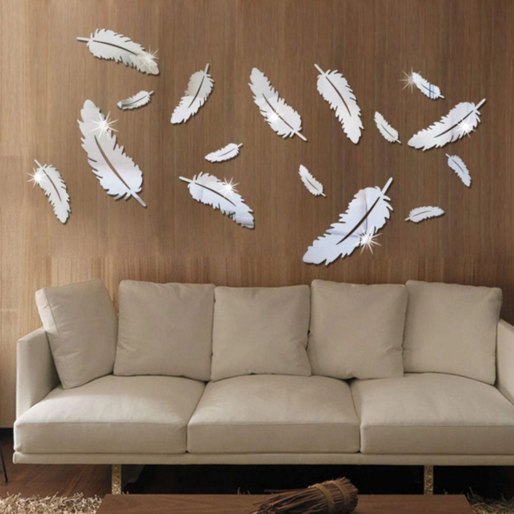 Adesivo murale con piume d'argento 3D