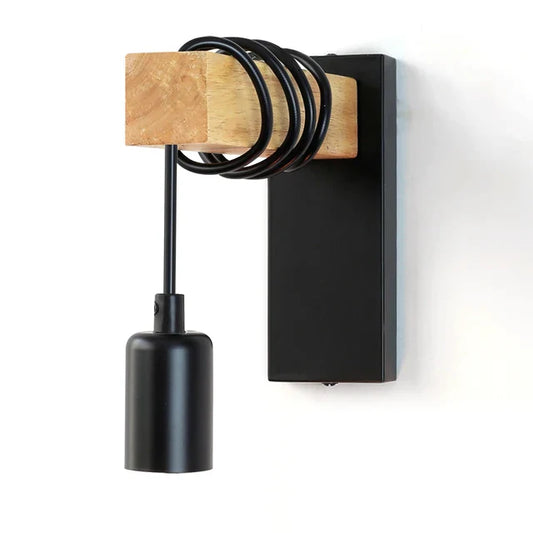 RusticBeam - Lampada da parete in ferro e legno