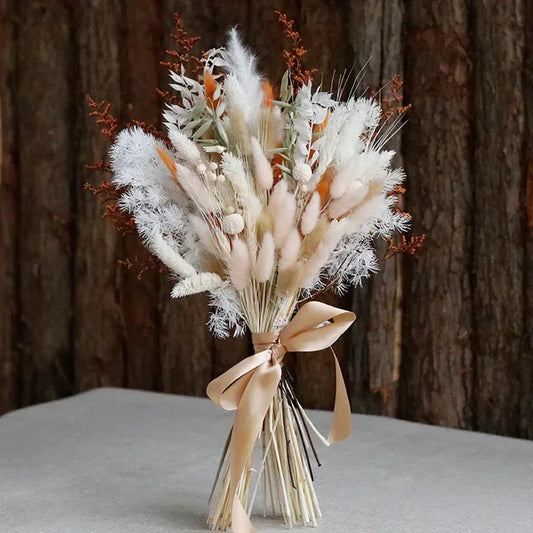 BohoBliss - Decorazione con code di coniglietto e erba di pampa essiccata