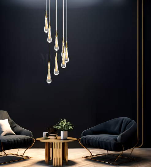 Lampadario a gocce di cristallo Indra