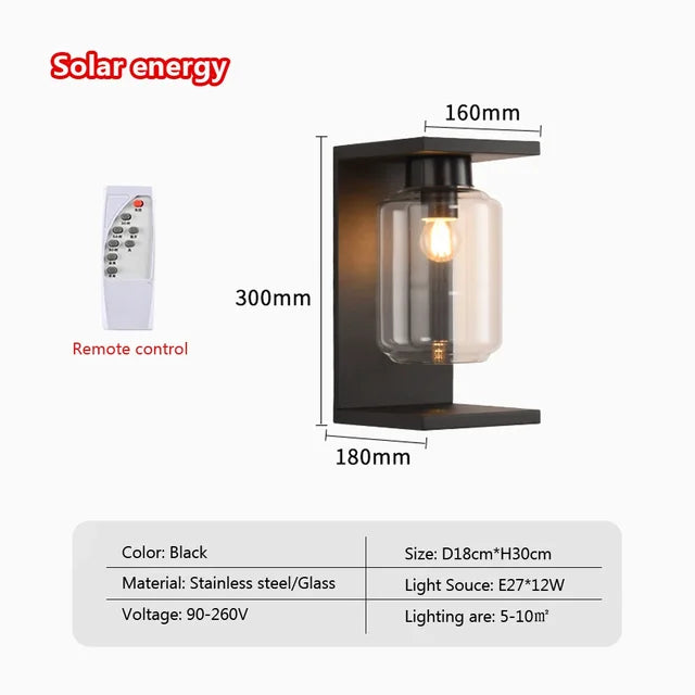 TimelessGlow - Classica lampada da parete Edison a energia solare